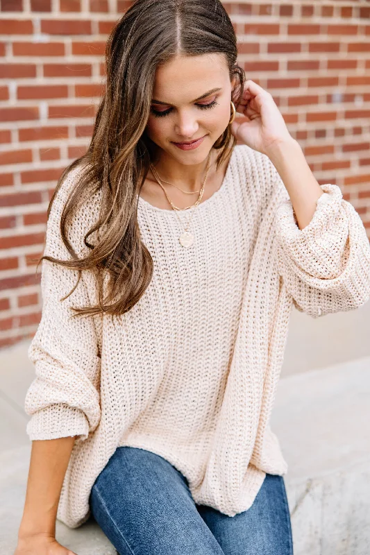 Leave It All Behind Taupe White Sweater Plaid Sweater Polka Dot Checkered