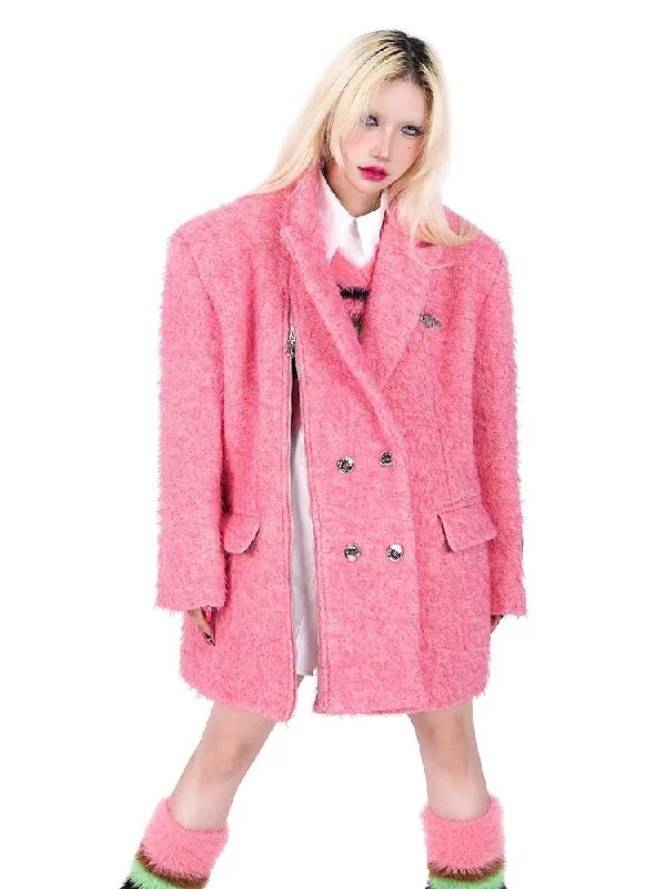 Structured Zipper Loose Woolen Jacket【s0000000315】 Satin Fabric Silk Fabric Chiffon Fabric