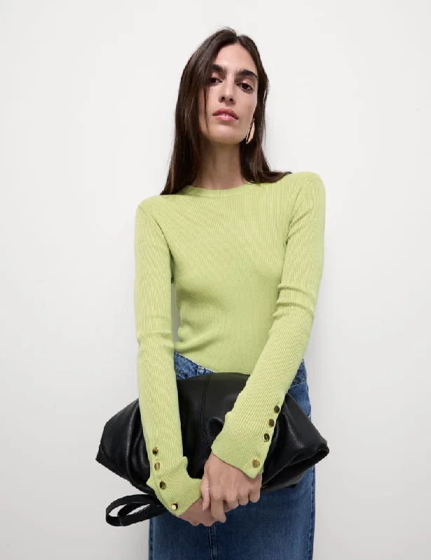 Ribbed Crew Neck Button Detail Jumper Turtle Neck Boat Neck Asymmetrical Neck