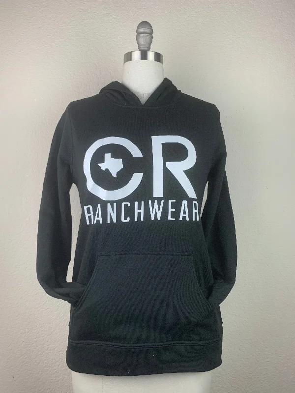 Women's CR Black Hoodie Zip Hoodie Drawstring Kangaroo Pocket