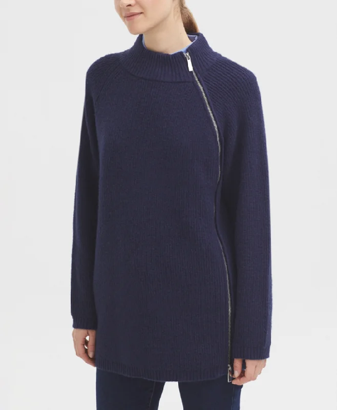 Side Zip Sweater in Navy Chenille Brocade Lace