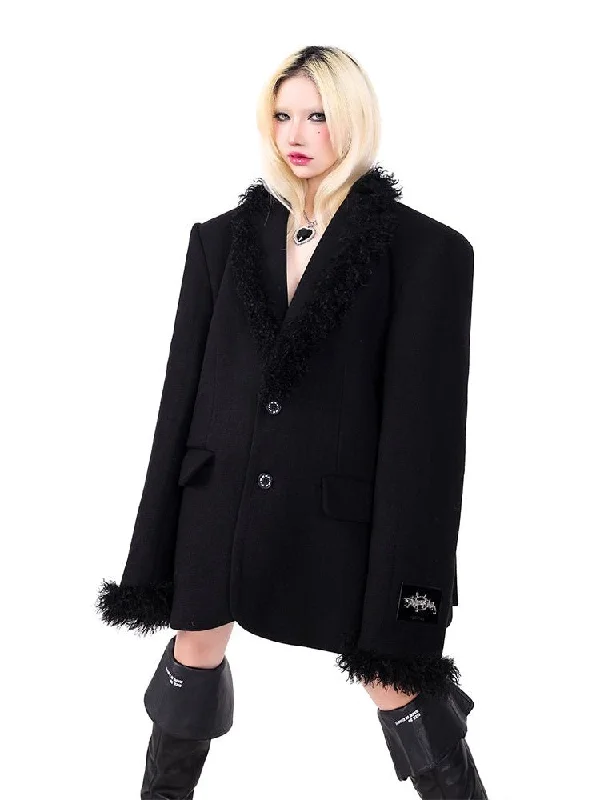 Curly Loose Breasted Woolen Jacket【s0000000308】 Nylon Fabric Polyester Fabric Spandex Fabric