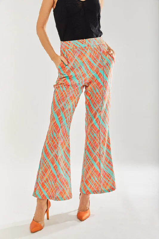 Liquorish Orange Scribble Flare Trousers Trousers Spring Floral