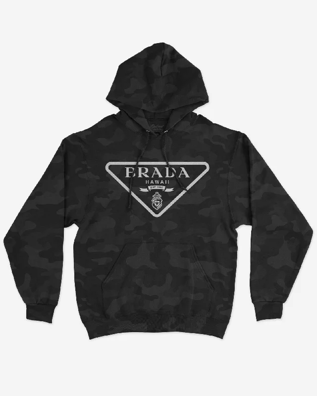 BRADA Black Camo Pullover Hoodie Hoodie with Front Slit Layering Stylish