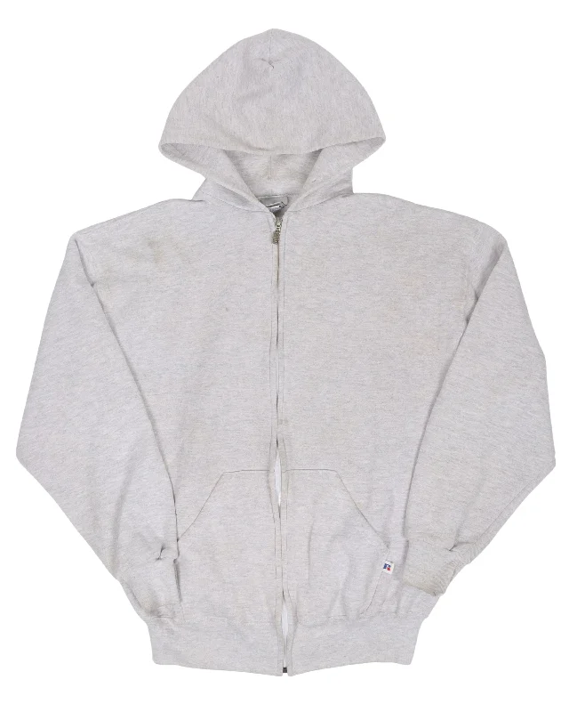 Grey Zip-Up Russell Hoodie Hoodie with Full-Zip Functional Layering