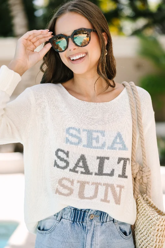 Sea Salt Sun White Graphic Sweater Bright Pastel Dark