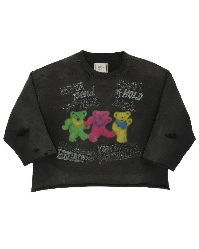 Grateful Dead Bears Distressed Sweatshirt Hoodie with Monochrome Minimalist Simple