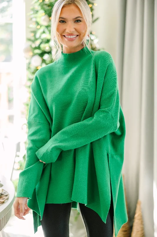 Going With You Kelly Green Mock Neck Sweater Elegant Classic Vintage