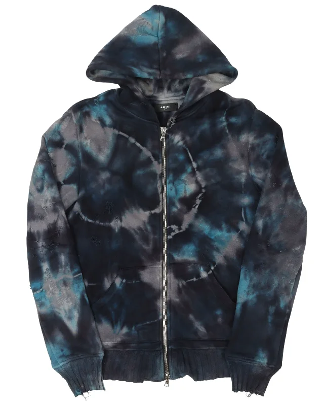 Tie Dye Zip Up Sweatshirt Hoodie with Metallic Shiny Futuristic