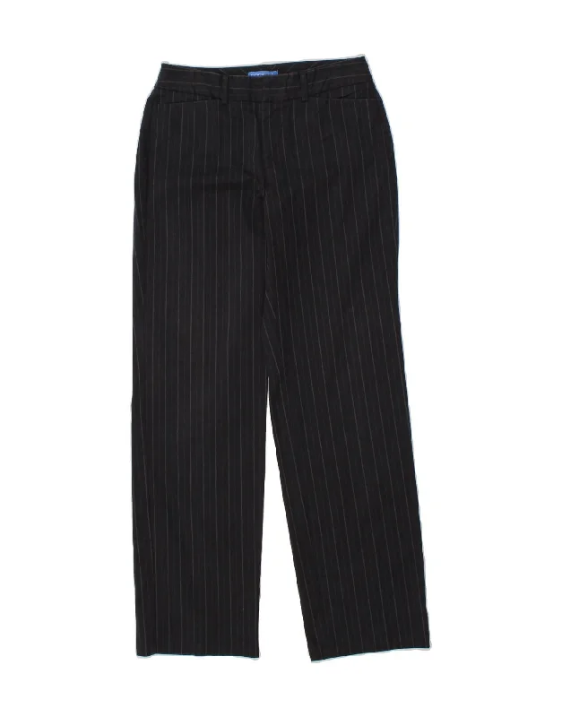 DOCKERS Womens Straight Casual Trousers US 4 Small W28 L31 Black Pinstripe Trousers Pleated Formal