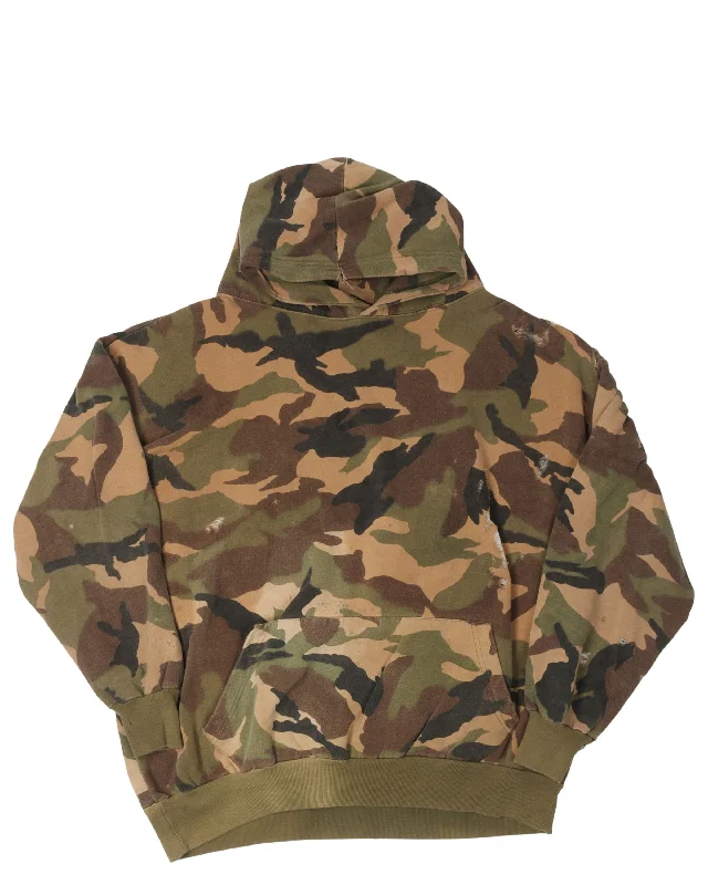 Distressed Camouflage Hoodie Hoodie with Puffed Sleeves Voluminous Trendy