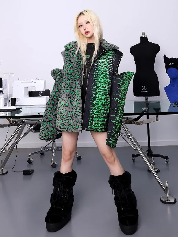 Detachable Splicing Leopard Print Padded Jacket【s0000000336】 Knit Fabric Woven Fabric Fleece Fabric