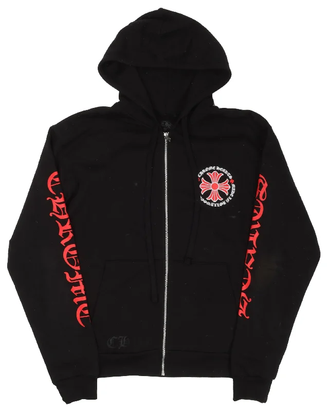 Plus Cross Logo Zip Up Hoodie Hoodie with Hem Elastic Stretchable Comfortable