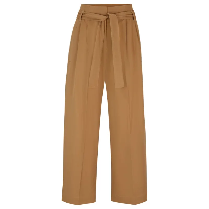 Tapered-fit wide-leg trousers with fabric belt Trousers Occasion Special