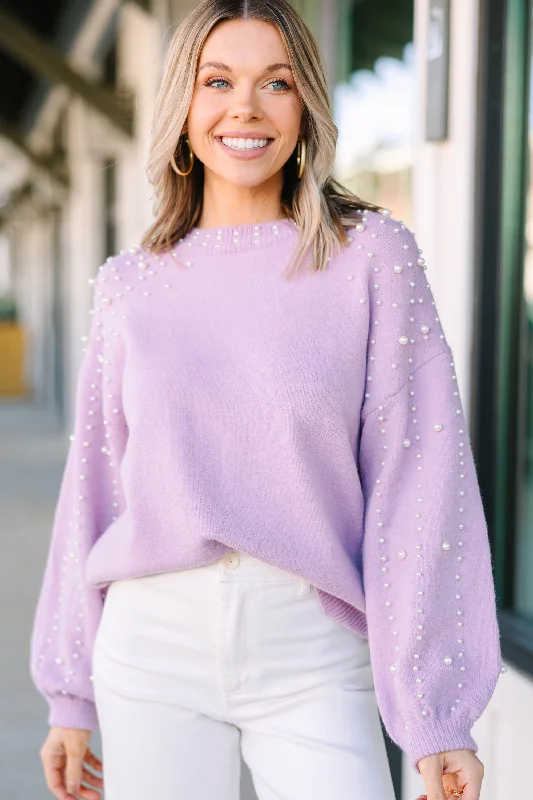 Can't Help But Love Lavender Purple Pearl Studded Sweater Zippered Buttoned Snapped