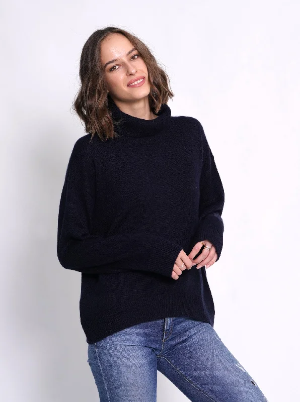 Cashmere Turtleneck Pullover in Nero Navy Surplice Neck Pullover