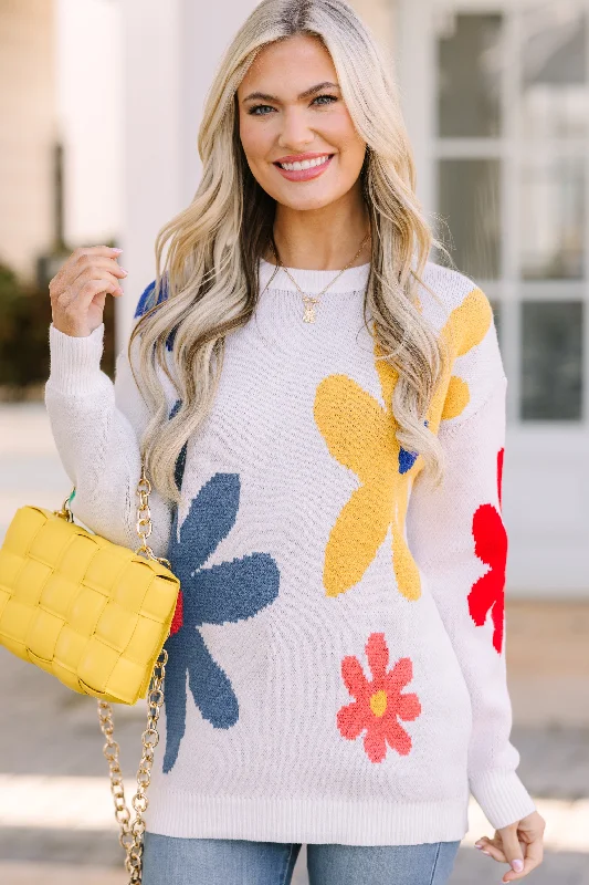 All On You White Floral Sweater Embroidered Appliqued Beaded