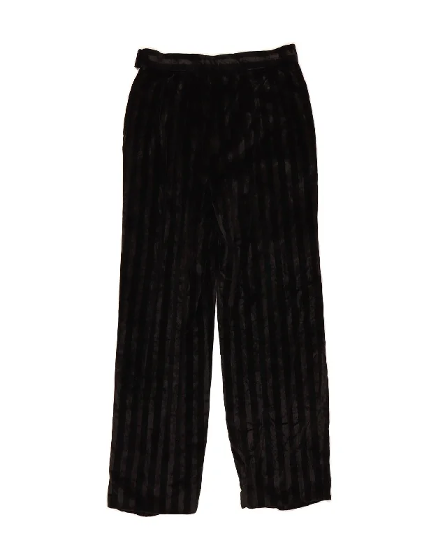 VINTAGE Womens Velvet Chino Trousers IT 42 Medium W28 L27 Black Striped Trousers Pleated Formal