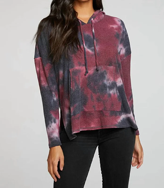 Rpet Love Rib Long Sleeve Drop Shoulderslit Side Pullover In Blackberry Tie Dye Lantern Sleeve Elegant