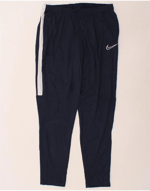 NIKE Womens Dri Fit Tracksuit Trousers UK 18 XL Navy Blue Colourblock Trousers Fall Fleece