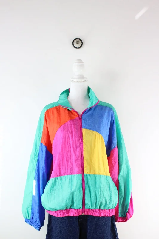 Vintage Colourful Nylon Jacket (M) Faux Fur Fabric Real Fur Fabric Shearling Fabric