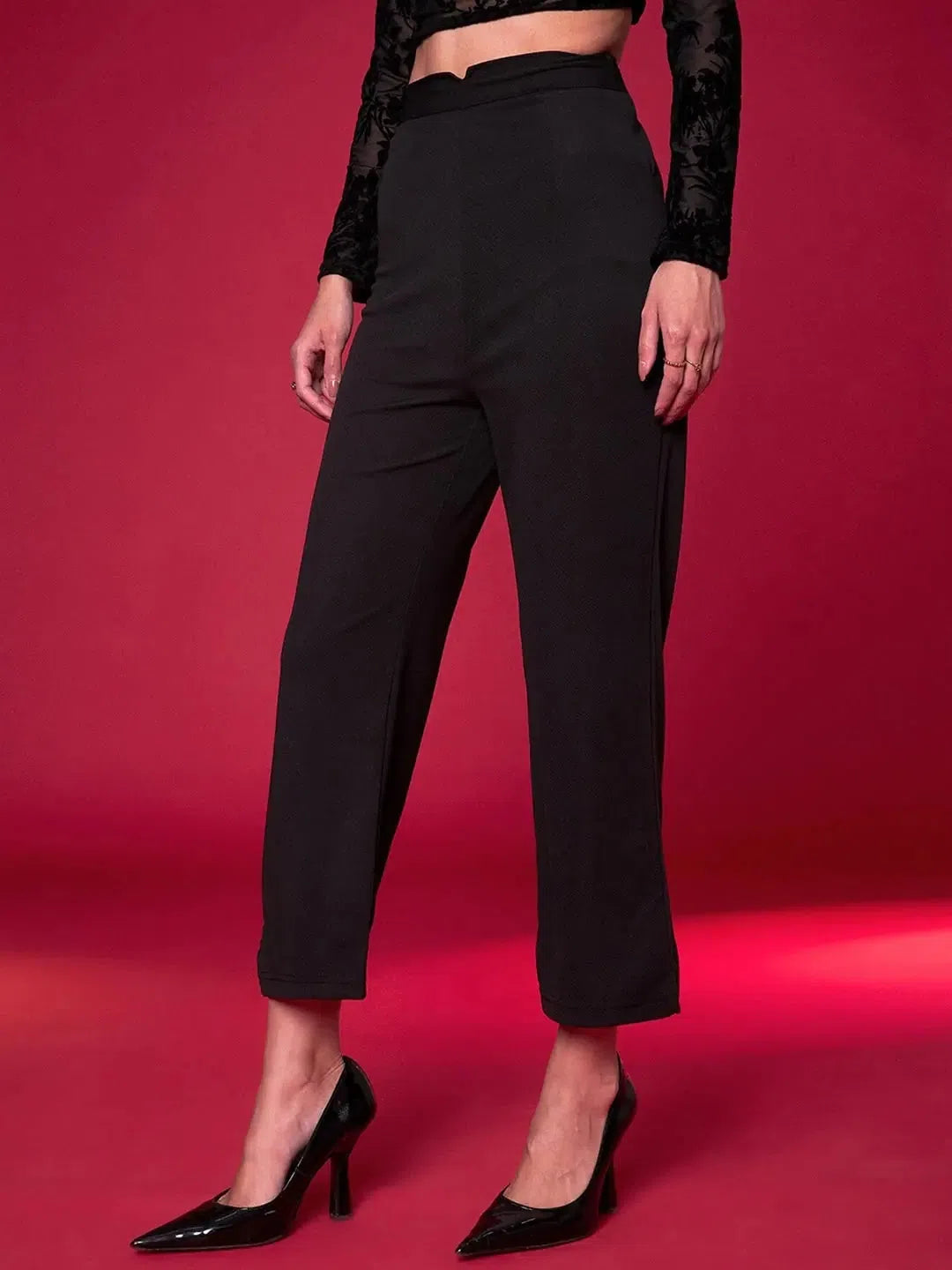 Women Black Knit Straight Fit Trousers Trousers Chinos Classic