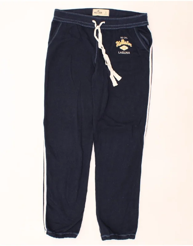 HOLLISTER Womens Tracksuit Trousers Joggers UK 16 Large  Navy Blue Cotton Trousers Wedding White