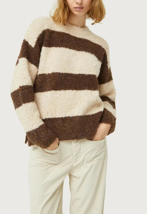 Seattle Stripe Sweater Solid Print Embellished