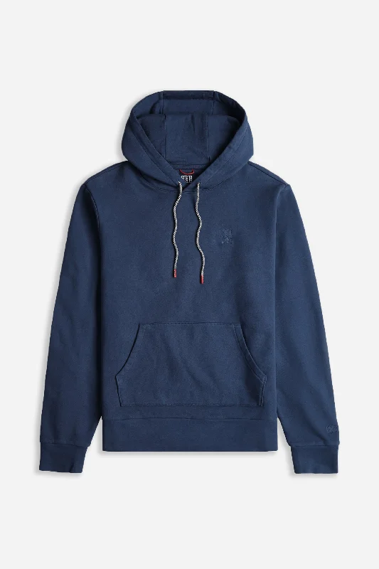 Dirt Hoodie M Dark Denim Hoodie with Hem Embroidery Detailed Premium