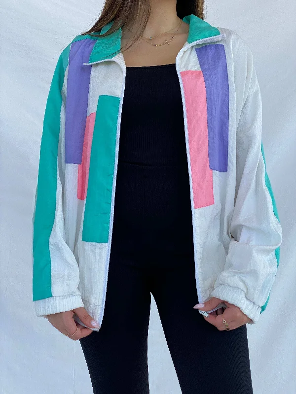 Vintage 80s/90s BOLD SPIRIT Pastel Windbreaker Jacket Size XL Satin Jacket Silk Jacket Chiffon Jacket