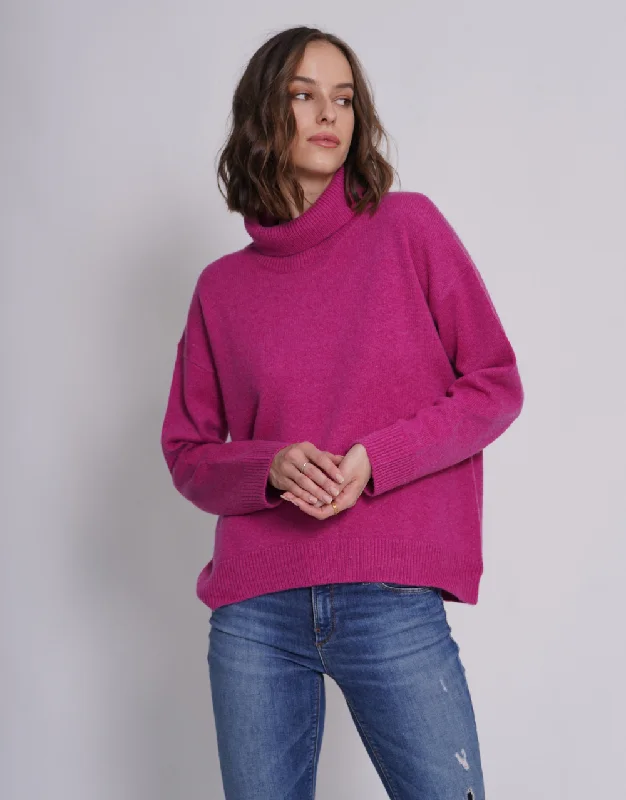 Cashmere Turtleneck Pullover in Berry Square Neck Pullover