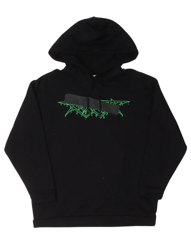 Graffiti Tape Logo Hoodie Hoodie with High-Low Hem Asymmetrical Trendy