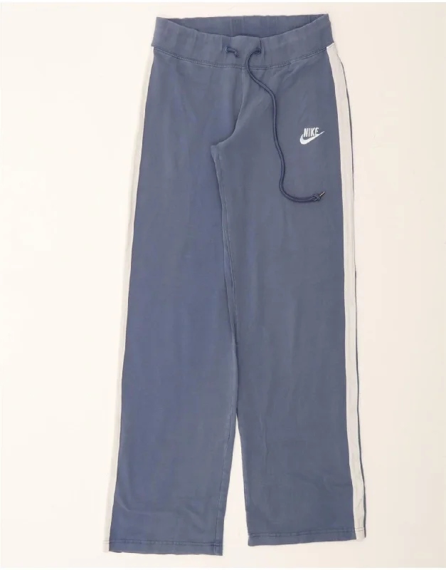 NIKE Womens Tracksuit Trousers UK 10/12 Small Blue Colourblock Cotton Trousers High Rise Slim Fit