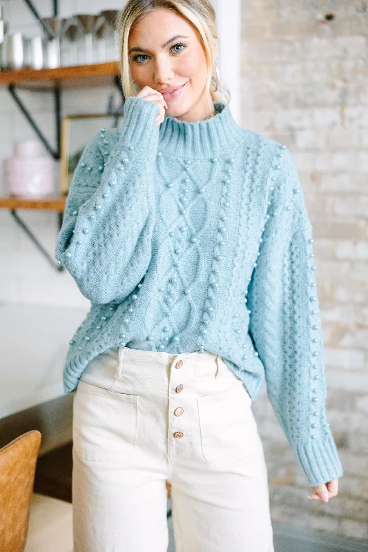 It's All You Ice Blue Embellished Sweater Hooded Sweater Collared Sweater Shawl Collar