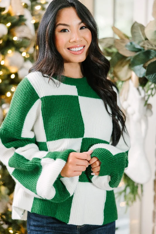 Can't Move On Emerald Green Checkered Sweater Collared Crew Neck Turtle Neck