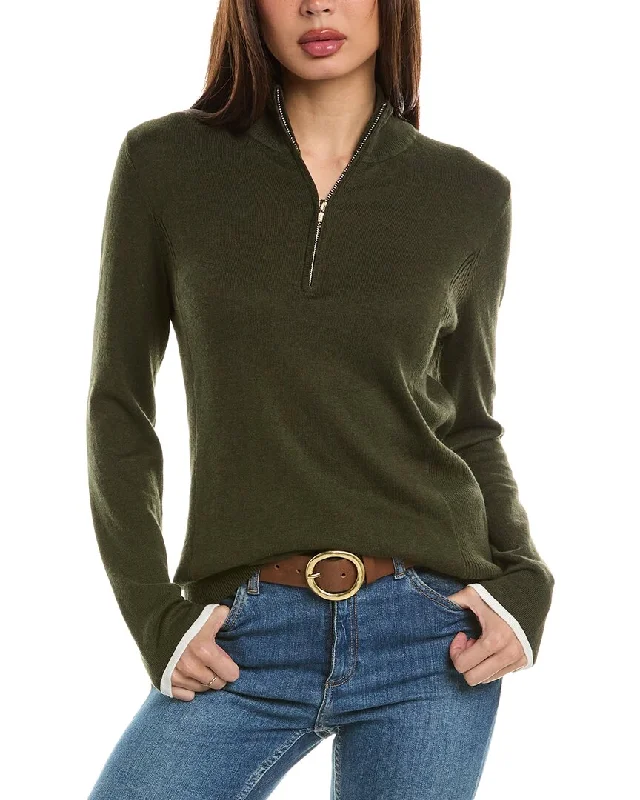 Hannah Rose Tee Time Cashmere-Blend 1/4-Zip Pullover High Neck Pullover