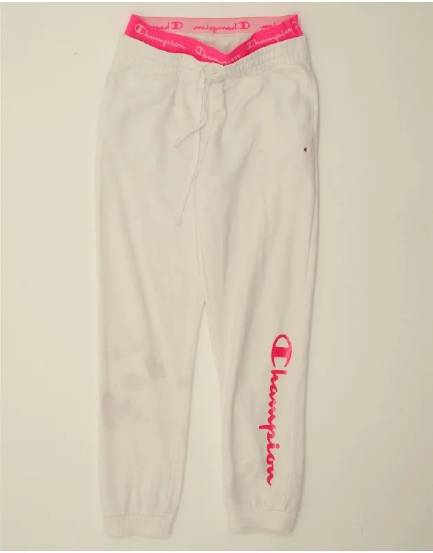 CHAMPION Womens Graphic Tracksuit Trousers Joggers UK 12 Medium  White Trousers fashionable trendy