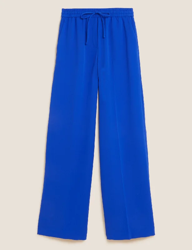 Crepe Drawstring Wide Leg Trousers Trousers Running Lightweight