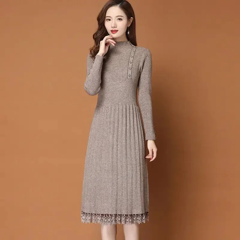 Women Sweater Dress Autumn Winter New Women's Long Lace Sweater S3781806 Velvet Chenille Corduroy