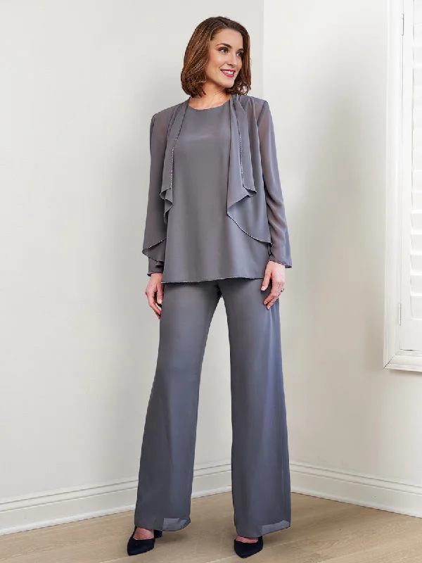 Chiffon Long Sleeves Mother Of The Bride Pantsuits With Jacket Bomber Jacket Anorak Windbreaker