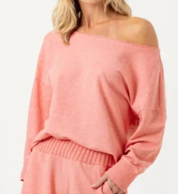 Seena Pullover In Coral Heather Saggy Sleeve Comfort