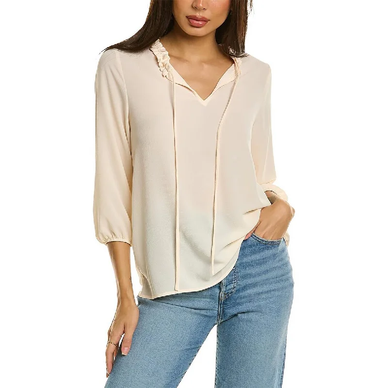 Womens Ruffled Neck Tie Pullover Top Surplice Neck Pullover