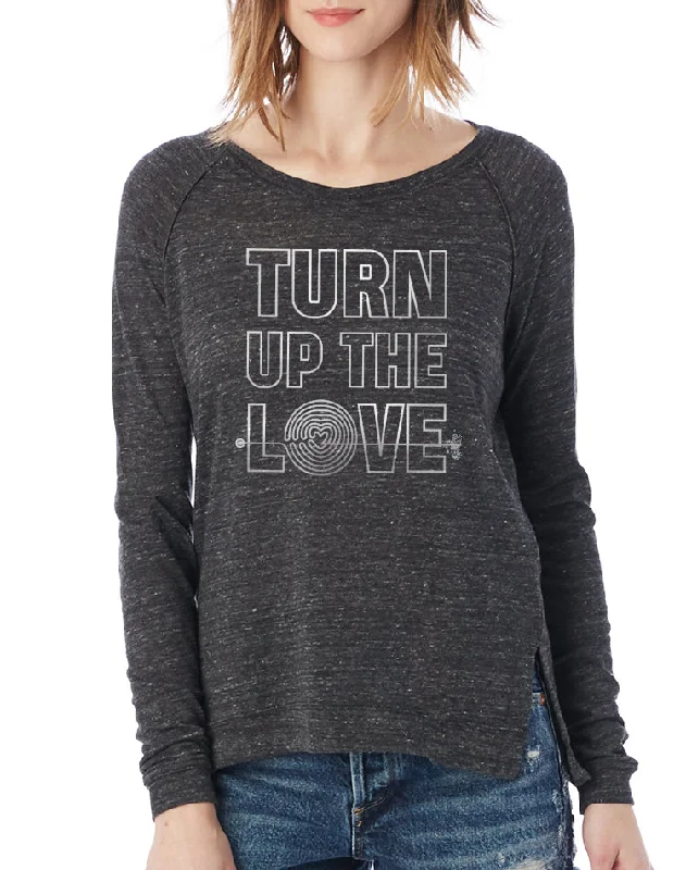 Women's Turn Up The Love Long-Sleeve Raglan Pullover Cold Shoulder Design