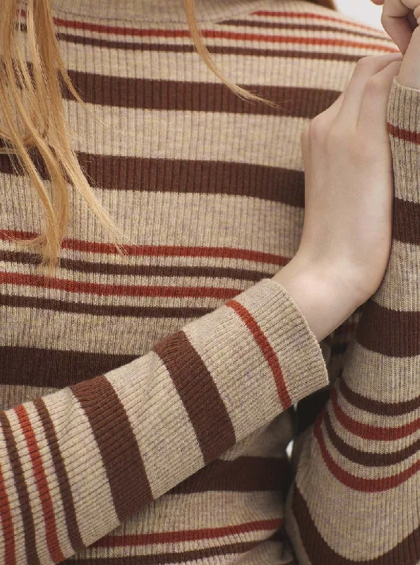 Striped Sweater in Tan Stripe Mesh Sweater Canvas Denim