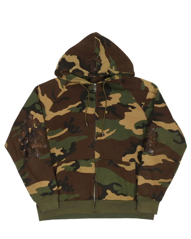 Camouflage Cross Patch Thermal Hoodie Hoodie with Slim Fit Tailored Modern