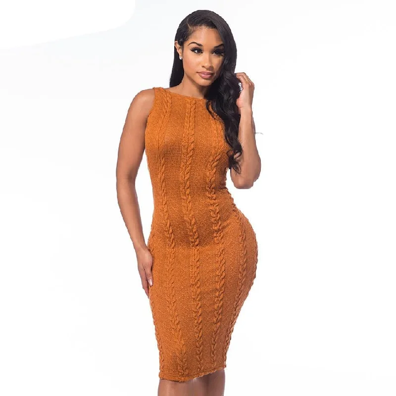 Women Sweater Dress Sleeveless Bodycon Pullover Round Neck Bandage Slim kim kardashian Dress Slit Sleeve Stylish