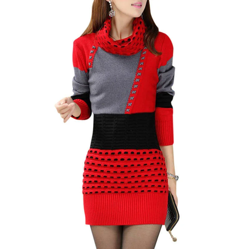 Fashion Women Winter Dress Turtleneck Long Sleeve Knitted Sweater Dress Slim Dress Women Sweaters Pullovers SS206 Soft Wool Sweater