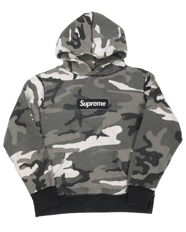 Snow Camo Box Logo Hoodie Hoodie with Set-In Sleeves Structured Classic