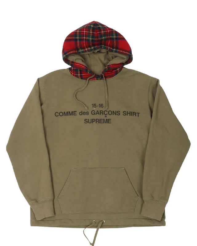 Comme Des Garcons Plaid Hoodie Hoodie with Zipper Placket Modern Functional