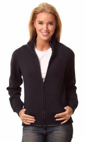 New Ladies Womens French Terry Fleece Top Sport Winter Zip Up Jumper Cardigan Zippered Buttoned Snapped